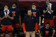 Illinois head coach Brad Underwood watches during the first half of an NCAA college basketball game against the Wisconsin Saturday, Feb. 27, 2021, in Madison, Wis. (AP Photo/Morry Gash)