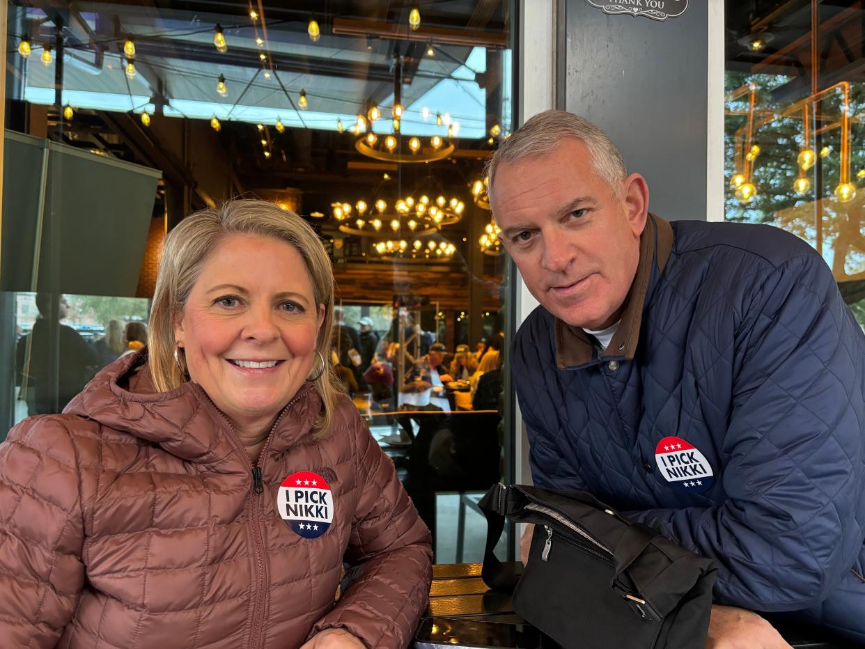 Sharon Parker with her husband Randy at a Nikki Haley rally on Daniel Island in Charleston