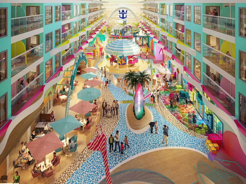 Das Surfside, wie auf diesem Rendering zu sehen, verfügt über Snackfenster, in denen Leckereien wie Donut-Löcher und Brathähnchen serviert werden. - Copyright: Royal Caribbean International