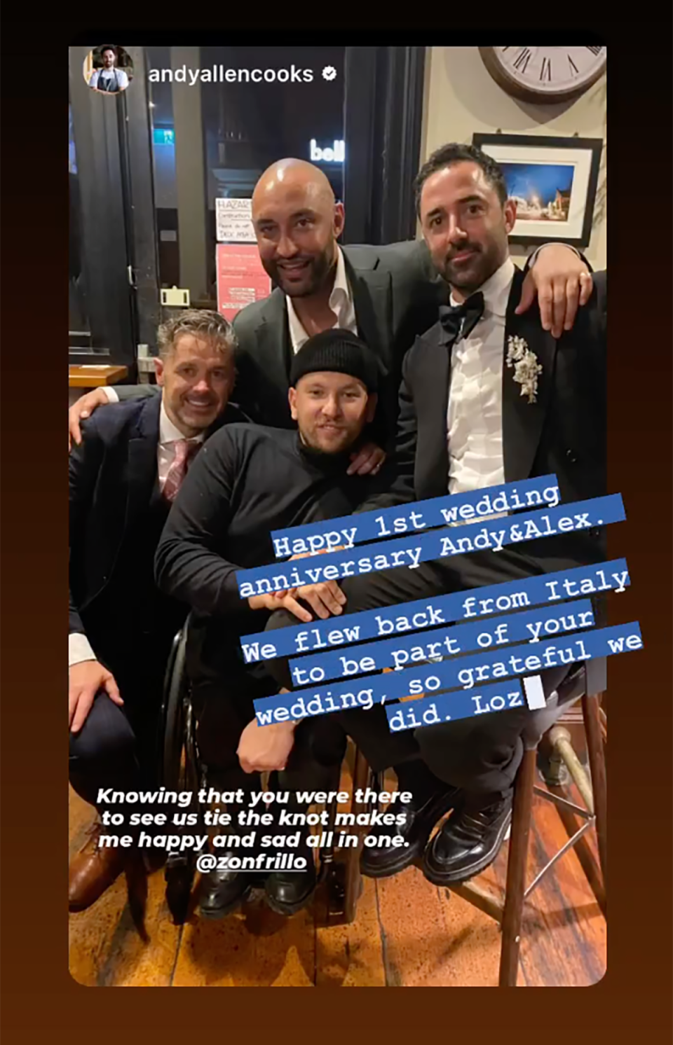 MasterChef’s Jock Zonfrillo, Dylan Alcott and Andy Allen at his wedding.