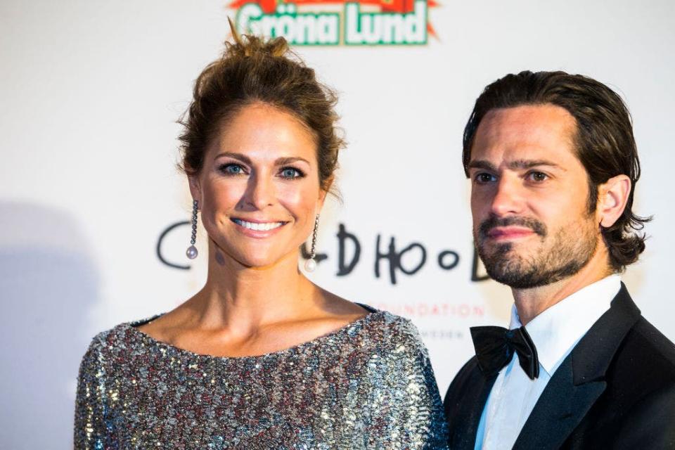 prince carl and princess madeleine of sweden on red carpet