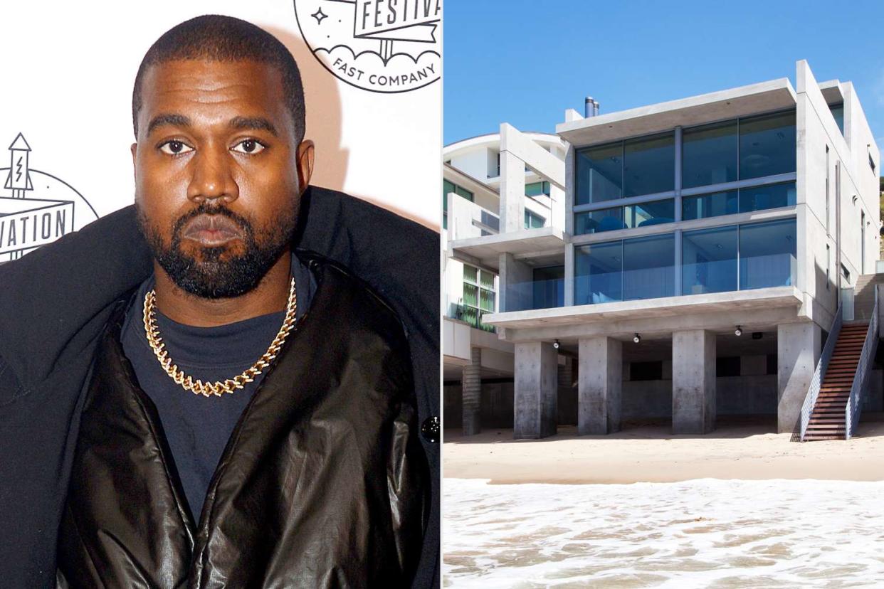 <p>Brad Barket/Getty; Roger Davies/The Oppenheim </p> Kanye West and the Malibu property he bought in 2021