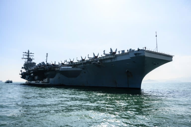 The USS Ronald Reagan aircraft carrier arrived in Hong Kong waters at a time of heightened tensions between Washington and Beijing