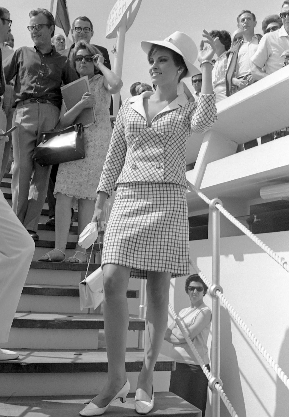 FILE - American actress Raquel Welch appears at the Cannes Film Festival in Southern France on May 20, 1966. Welch, whose emergence from the sea in a skimpy, furry bikini in the film “One Million Years B.C.” would propel her to international sex symbol status throughout the 1960s and '70s, died early Wednesday, Feb. 15, 2023, after a brief illness. She was 82. (AP Photo, File)