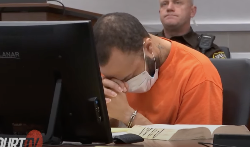 During victim impact statements, Brooks was seen shaking his head, rolling his eyes and at times praying (Court TV/Screengrab)