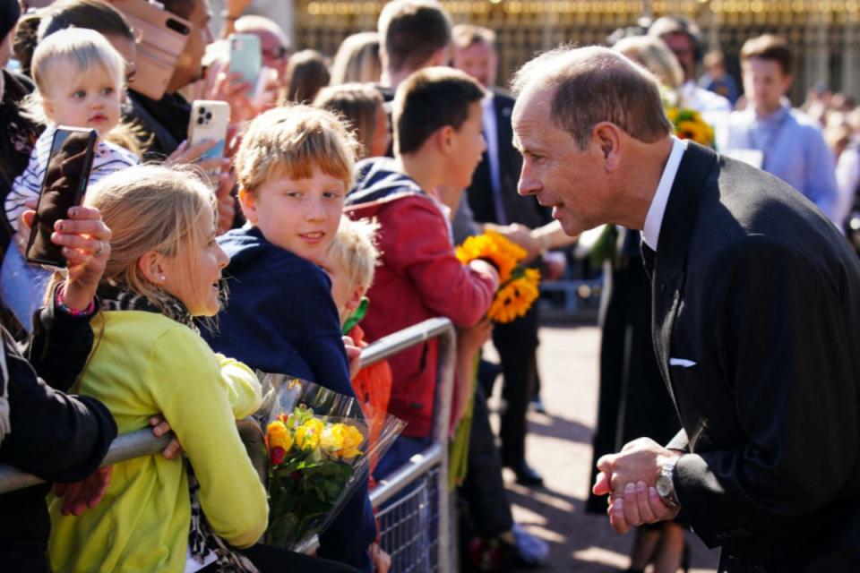 Hands-free: Prince Edward greets members of the public following Queen Elizabeth’s death in September 2022 (Getty Images)