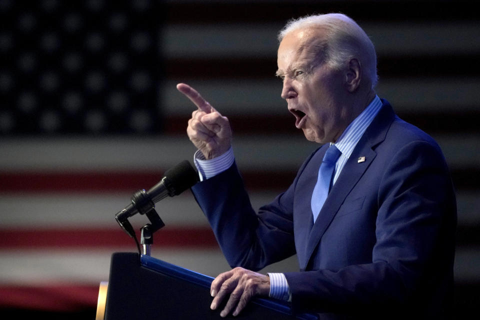 President Joe Biden speaks at South Carolina's First in the Nation dinner at the South Carolina State Fairgrounds in Columbia, S.C., Saturday, Jan. 27, 2024. (AP Photo/Jacquelyn Martin)