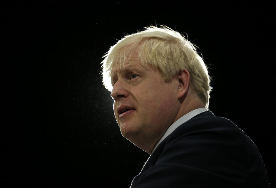 MANCHESTER, UNITED KINGDOM - OCTOBER 06: British Prime Minister Boris Johnson delivers a speech during the final day of the Conservative Party annual conference in Manchester, United Kingdom on October 06, 2021. (Photo by Lindsey Parnaby/Anadolu Agency via Getty Images)