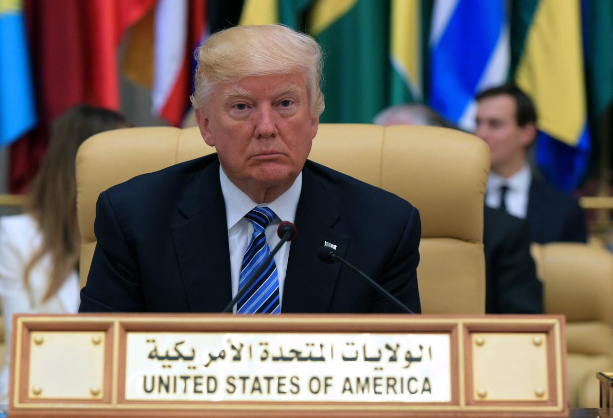 President Donald Trump is seated during the Arab Islamic American Summit at the King Abdulaziz Conference Center in Riyadh on May 21, 2017. (Photo: MANDEL NGAN via Getty Images)