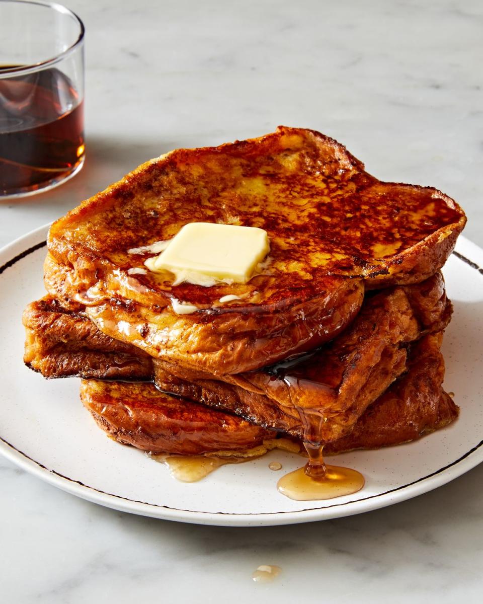 <p>Think making perfect <a href="https://www.delish.com/cooking/recipe-ideas/g2973/50-most-delish-french-toasts/" rel="nofollow noopener" target="_blank" data-ylk="slk:French toast;elm:context_link;itc:0;sec:content-canvas" class="link ">French toast</a> at home is a myth? Well, prepare to be amazed. If your every prior attempt has resulted in soggy, less-than-ideal French toast, our recipe is here to make your breakfast dreams come true. Crisp and golden on the outside, soft and custardy in the middle, our tried-and-true favorite French toast treats you to decadent <a href="https://www.delish.com/cooking/menus/g2645/brunch-breakfast-recipes/" rel="nofollow noopener" target="_blank" data-ylk="slk:brunch;elm:context_link;itc:0;sec:content-canvas" class="link ">brunch</a> perfection in the <a href="https://www.delish.com/cooking/g2150/comfort-food/" rel="nofollow noopener" target="_blank" data-ylk="slk:comfort;elm:context_link;itc:0;sec:content-canvas" class="link ">comfort</a> of your own kitchen. <br><br>Get the <strong><a href="https://www.delish.com/cooking/recipe-ideas/recipes/a52113/how-to-make-french-toast/" rel="nofollow noopener" target="_blank" data-ylk="slk:Homemade French Toast recipe;elm:context_link;itc:0;sec:content-canvas" class="link ">Homemade French Toast recipe</a>.</strong></p>