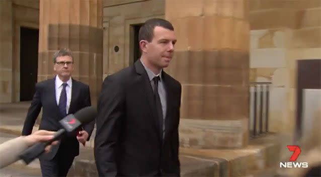 The former football captain leaves court. Source: 7News