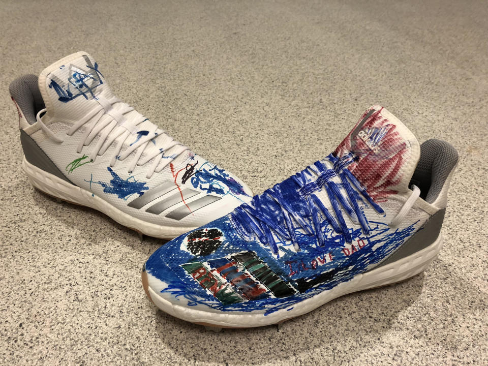 Chase Utley’s two young sons helped design the shoes he will wear on Father’s Day. (Photo courtesy Jon SooHoo)