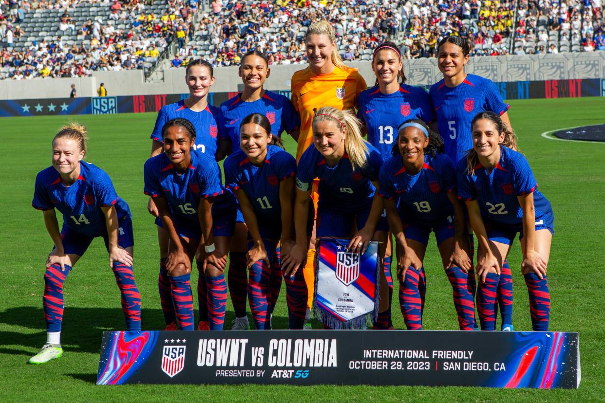 SAN DIEGO, CA - OCTOBER 29: SAN DIEGO, CA - OCTOBER 29: USWNT starting eleven during an international friendly game between Colombia and USWNT at Snapdragon Stadium on October 29, 2023 in San Diego, California. (Photo by Michael Janosz/ISI Photos/Getty Images)