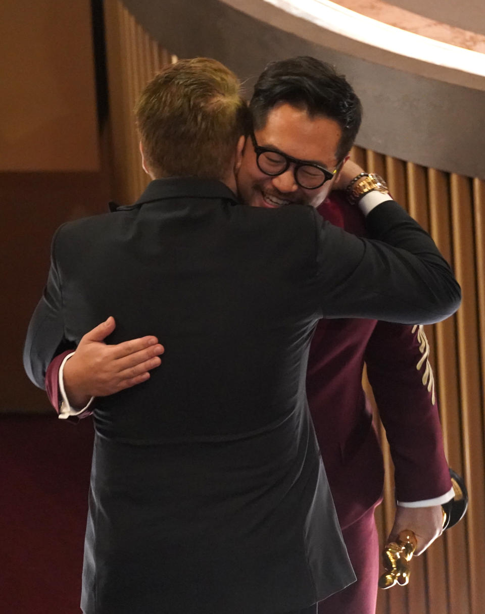 Daniel Kwan is seen in the audience at the Oscars on Sunday, March 12, 2023, at the Dolby Theatre in Los Angeles. (AP Photo/Chris Pizzello)