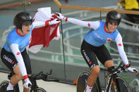 <p>Simmerling suffered a wrist injury in skiing and switched to track cycling. She qualified to represent Canada at the 2016 Rio Games and won a bronze in the team pursuit. (Getty) </p>