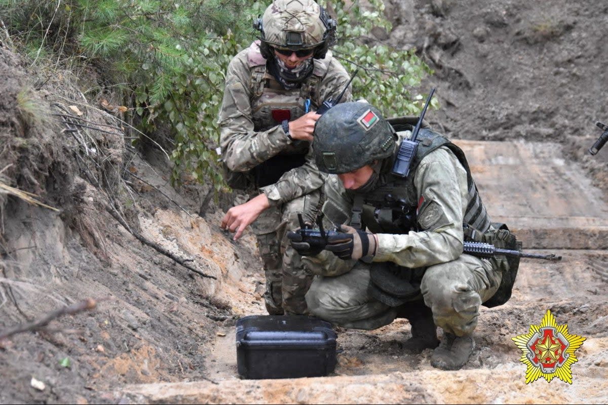 Wagner mercenaries have been taking part in training with Belarus’s military (Belarusian Defence Ministry/Handout via REUTERS)