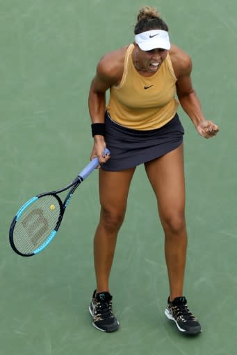 Feeling great: American Madison Keys celebrates match point in her semi-final win over compatriot Sofia Kenin in the WTA event in Cincinnati