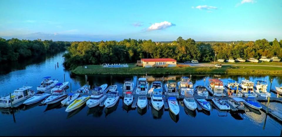 Aerial view of the Appomattox Boat Harbor and clubhouse in Prince George, Va.