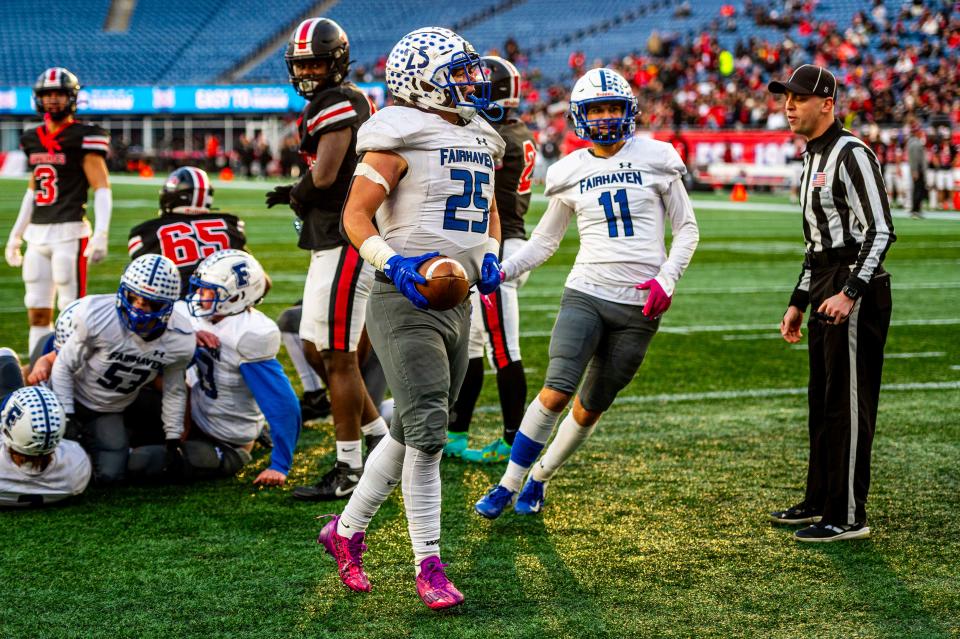 Fairhaven's Justin Marques celebrates his touchdown.