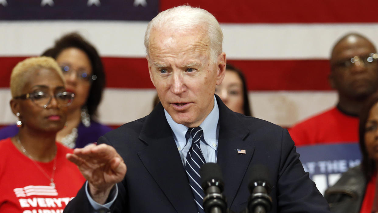 Joe Biden speaks at a campaign event in Columbus, Ohio in March. (Paul Vernon/AP)