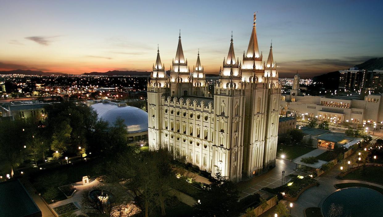 The Mormon Temple is the centerpiece of Temple Square in Salt Lake City. <a href="https://newsroom.ap.org/detail/MormonChurchFinances-Lawsuit/2cc86ddc8b984f638d3e177fbfba6db1/photo?Query=latter-day%20saints&mediaType=photo,video,graphic,audio&sortBy=arrivaldatetime:desc&dateRange=Anytime&totalCount=1387&currentItemNo=0" rel="nofollow noopener" target="_blank" data-ylk="slk:AP Photo/Douglas C. Pizac;elm:context_link;itc:0;sec:content-canvas" class="link ">AP Photo/Douglas C. Pizac</a>