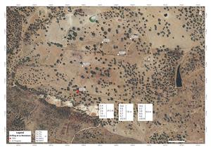 Plan map showing the location of first six drill holes at Romanera.  LR002 is marked in red.