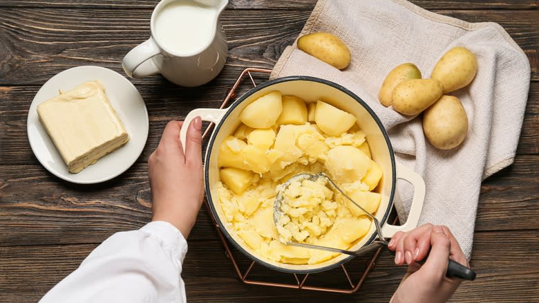 mashing potatoes