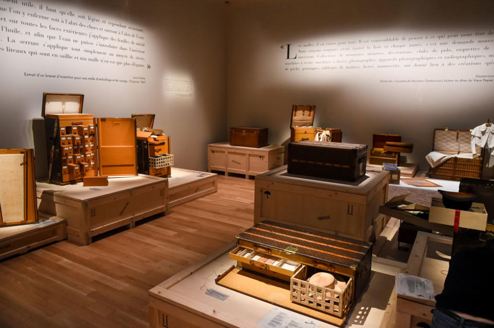 The “Wood” room at Louis Vuitton’s “Volez, Voguez, Voyagez” exhibit in New York. (Photo: BFA, courtesy of Louis Vuitton)