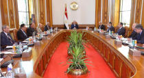 Egyptian President Abdel-Fattah el-Sissi, center, convenes an emergency meeting of the National Security Council, the country’s highest security body, following the early Thursday morning crash of an EgyptAir flight from Paris to Cairo with 66 passengers and crew on board, in Cairo, Egypt, Thursday, May 19, 2016. The council includes the prime minister and the defense, foreign and interior ministers, in addition to the chiefs of the intelligence agencies. (MENA via AP)