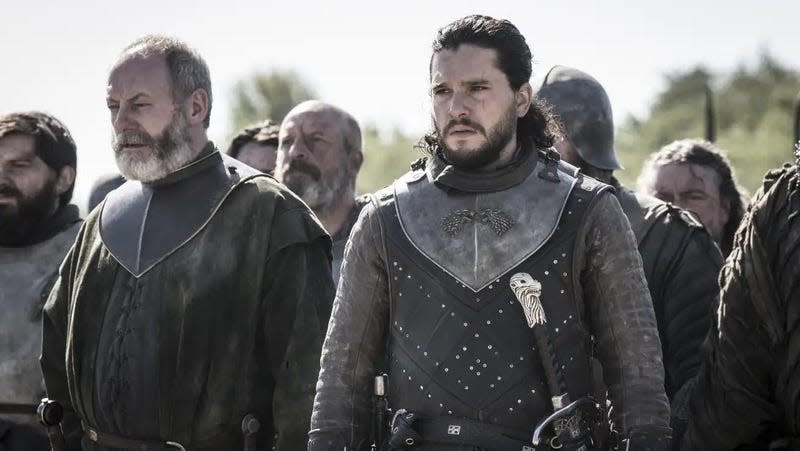 Liam Cunningham and Kit Harington on Game of Thrones