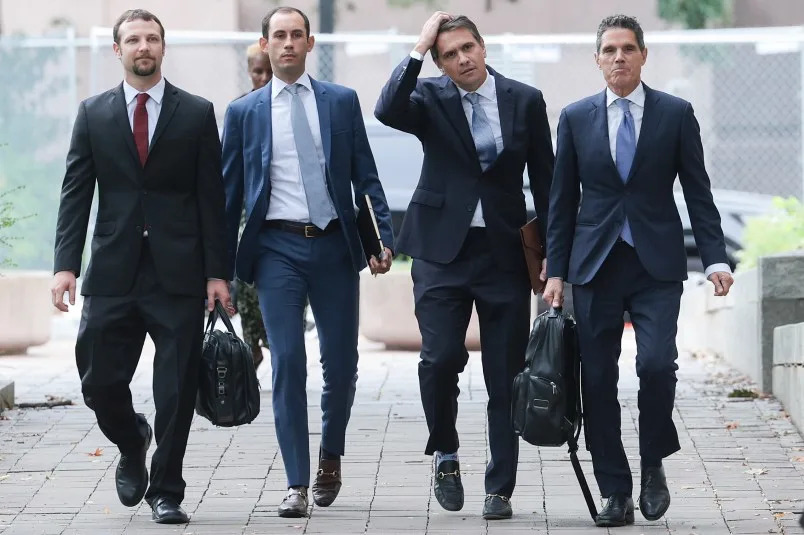 Attorneys for former U.S. President Donald Trump Todd Blanche (2nd R), John Lauro (R) and Gregory Singer (L) arrive at the E. Barrett Prettyman U.S. Court House August 28, 2023 in Washington, DC. (Photo by Win McNamee/Getty Images)