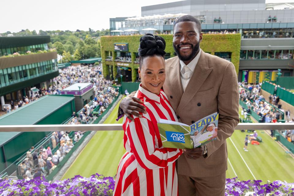 TV royality counts, right? "Bridgerton" stars Golda Rosheuvel and Martins Imhangbe pose looking over the courts on the first day of The Championships.