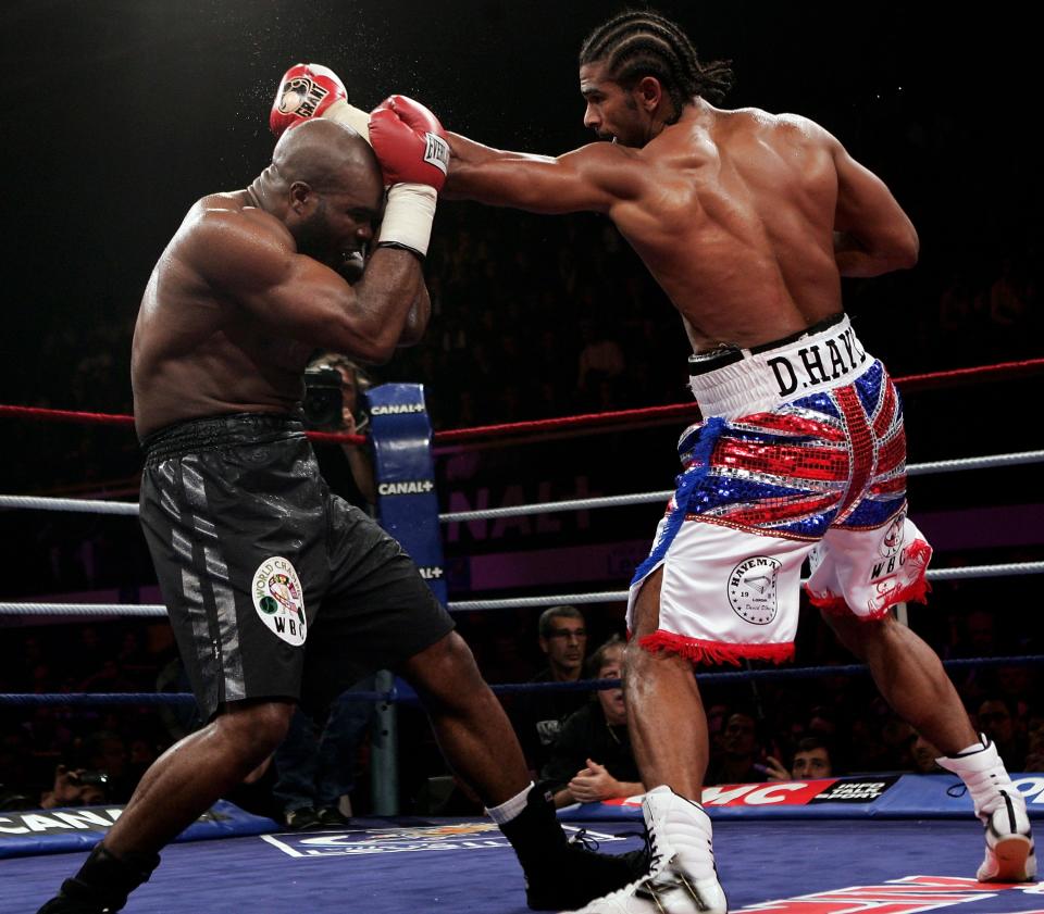 Haye and Marc Mormeck during the WBA and WBC Cruiserweight title fight at the Marcel Cerdan Arena in 2007.