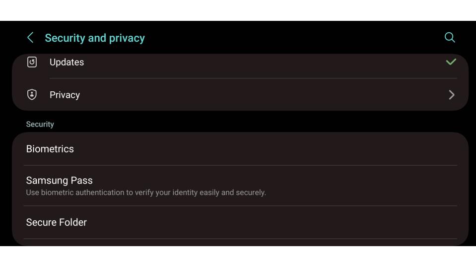 Security settings on a Samsung phone