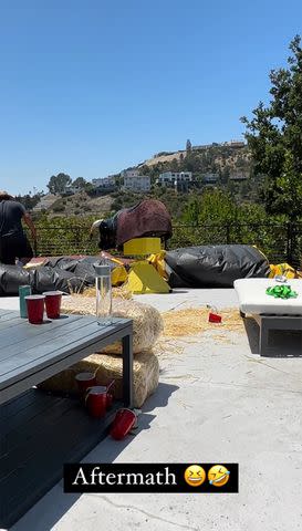 <p>Chrishell Stause Instagram</p> Stause's backyard was covered in hay