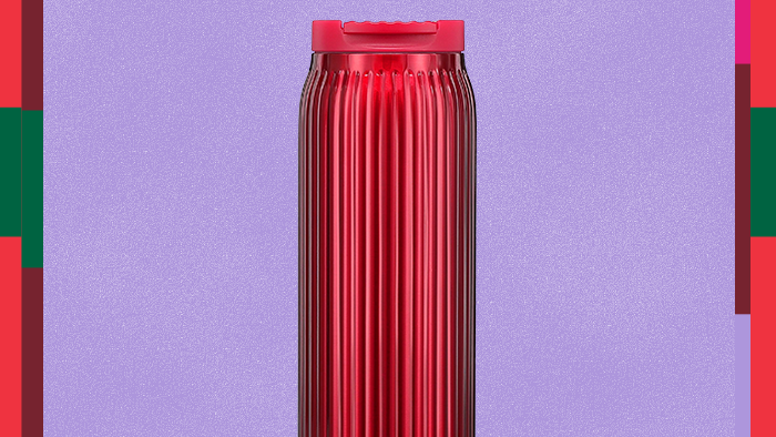 starbucks deep red pleated tumbler