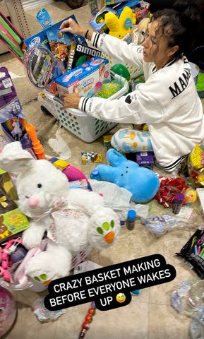 <p>Instagram/missbbell</p> Brittany Bell making her kids Easter baskets