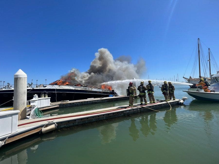 A boat fire at Channel Islands Harbor  was allowed to burn out as conditions made it dangerous to apply water, fire officials said.