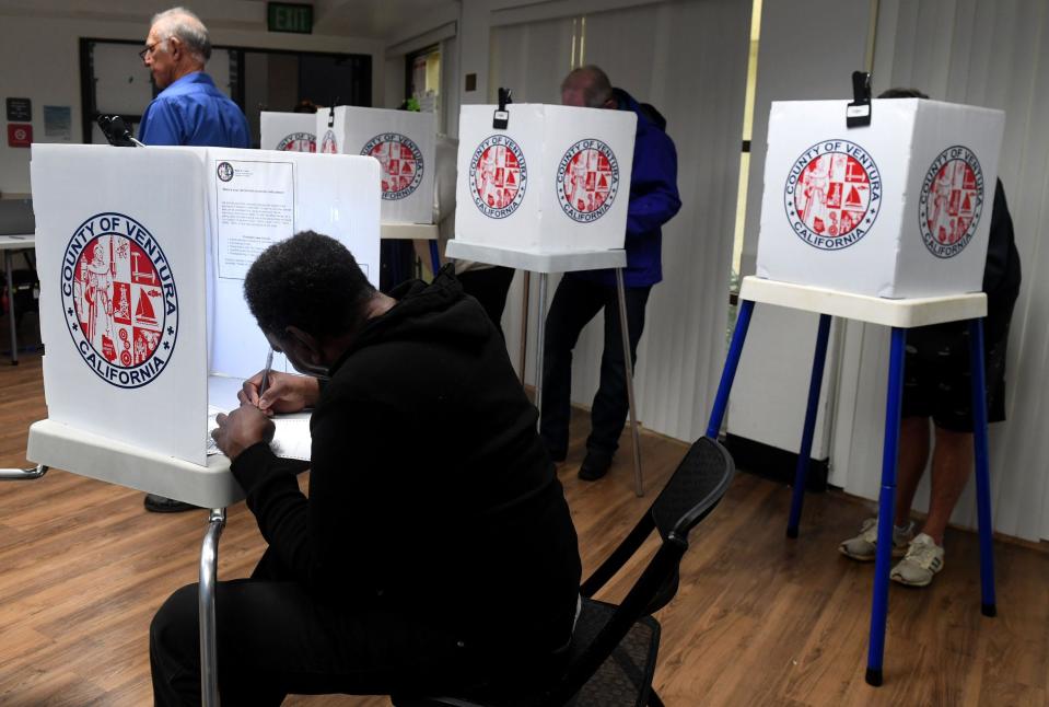 James Harrington takes his time voting on Election Day at the Goebel Adult Community Center in Thousand Oaks on Tuesday, Nov. 8, 2022.