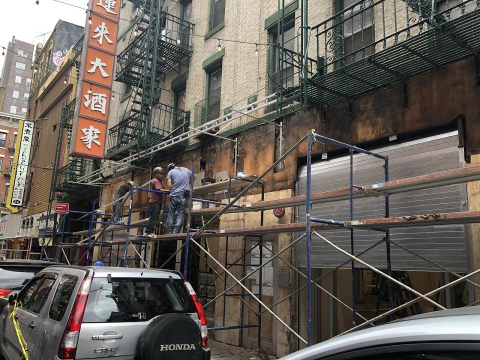 華埠「喜運來大酒家」目前正在施工，預計將於月中重新對外營業。(記者顏嘉瑩/攝影)