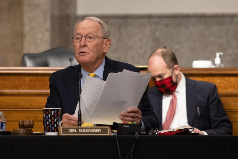 Senate Health, Education, and Labor and Pensions Committee Chairman Senator Lamar Alexander speaks during at a Senate Health, Education, and Labor and Pensions Committee on Capitol Hill,  on September 23, 2020 in Washington, DC. (Graeme Jennings- Pool/Getty Images)