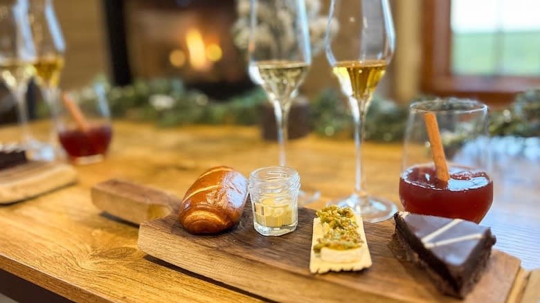 icewine glasses with assorted desserts