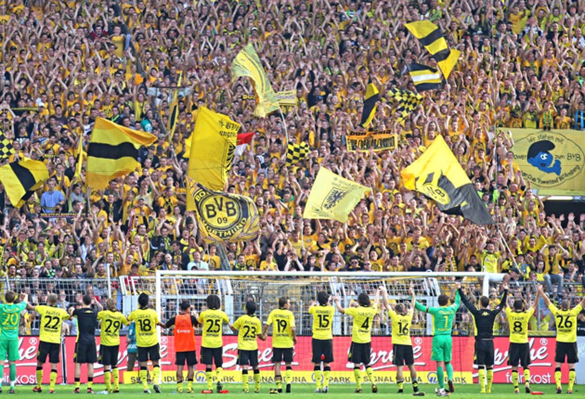 Borussia Dortmund’s ‘yellow wall’ is an example of the Bundesliga’s success  (Bogarts/Getty Images)