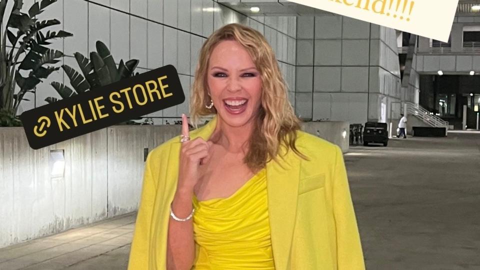 kylie minogue yellow mini dress 