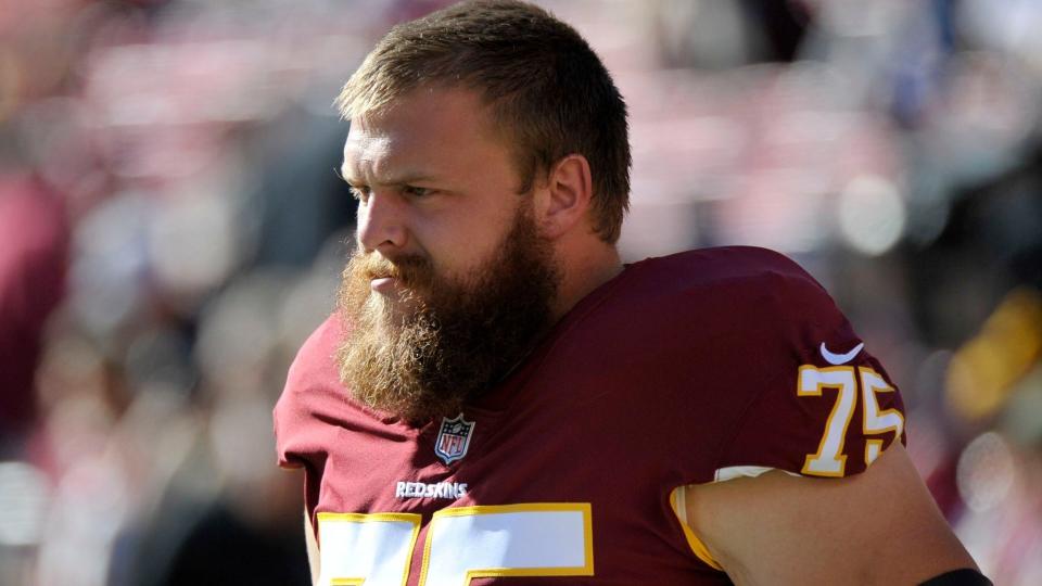 Mandatory Credit: Photo by Mark Tenally/AP/Shutterstock (9960284ck)Washington Redskins offensive guard Brandon Scherff warms up prior to an NFL football game against the Atlanta Falcons, in Landover, MdFalcons Redskins Football, Landover, USA - 04 Nov 2018.