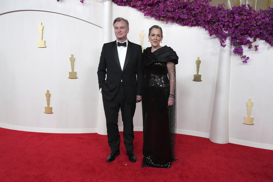 Christopher Nolan, left, and Emma Thomas arrive at the Oscars on Sunday, March 10, 2024, at the Dolby Theatre in Los Angeles. (Photo by Jordan Strauss/Invision/AP)