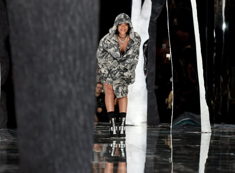 Rihanna takes a bow at the end of her show Fenty PUMA by Rihanna during the Fall 2016 New York Fashion Week, on February 12, 2016