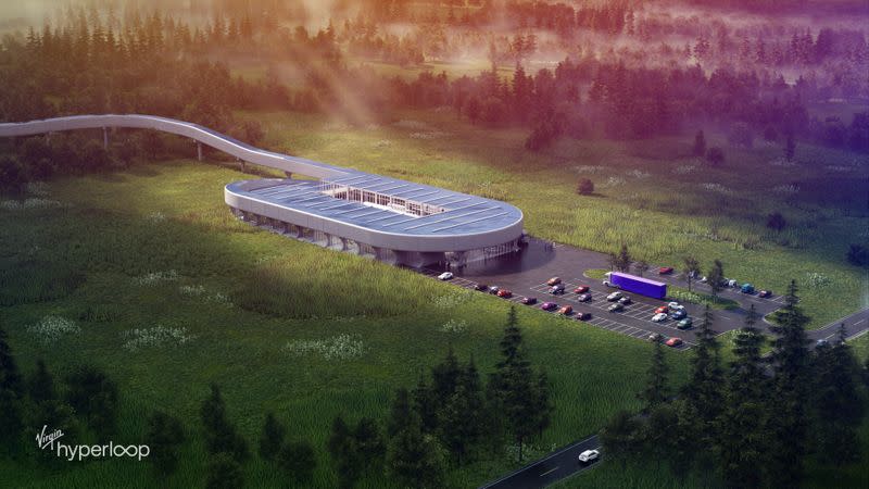 Virgin Hyperloop's forthcoming certification center and test track to be built in West Virginia in an artist's rendition