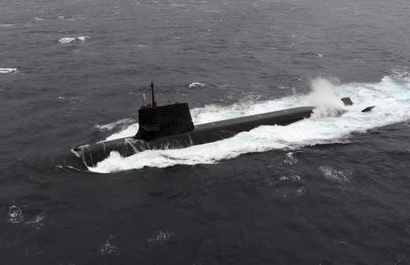 A Japan Maritime Self-Defense Forces diesel-electric submarine Soryu is seen in this undated file handout photo released by the Japan Maritime Self-Defense Forces, and obtained by Reuters on September 1, 2014. REUTERS/Japan Maritime Self-Defense Force/Handout via Reuters/Files