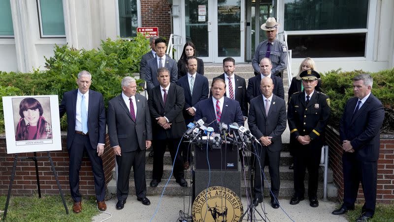 Suffolk County District Attorney Raymond Tierney speaks at a news conference to announce the identity of a victim investigators had called the “Jane Doe No. 7,” as Karen Vergata, Friday, Aug. 4, 2023, in Hauppauge, New York. Law enforcement authorities said Friday they have identified a woman whose remains were found as far back as 1996 in different spots along the Long Island coast, some of them near the Gilgo Beach locations of bodies investigators believe were left by a serial killer.